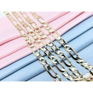 Unique 14K Karat Solid Yellow Gold Designer Figaro Link Chain Necklace 26.25" L